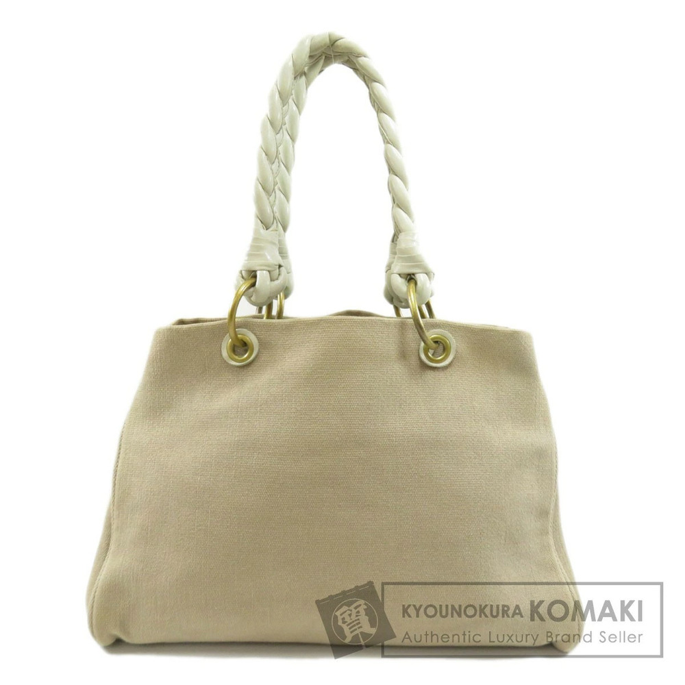 Bottega Veneta Braided Handle Tote Bag beige canvas leather White Tan